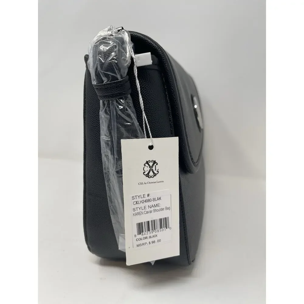 Christian Lacroix CXL Karen Caviar Shoulder Bag Black Faux‎ Leather Retail $98